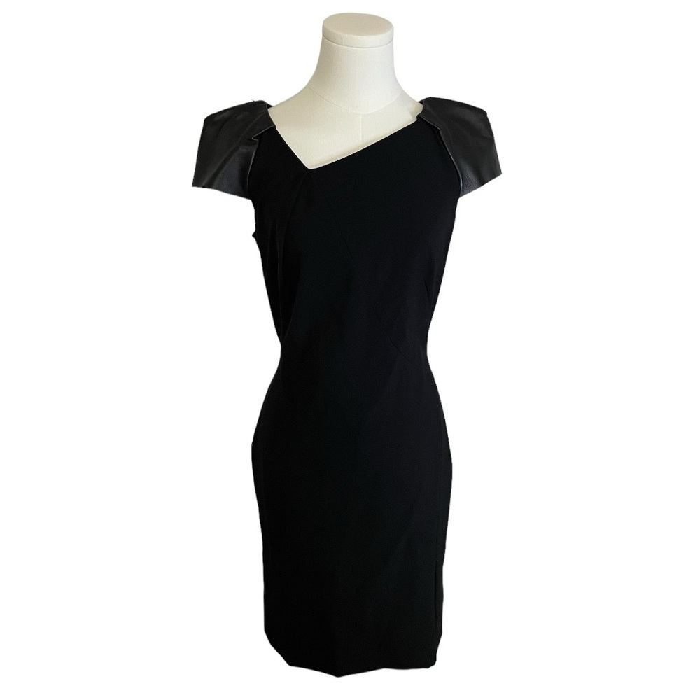 TRU TRUSSARDI Little Black Dress LBD Leather‎ Zip Up Mini size 4 Party Wedding